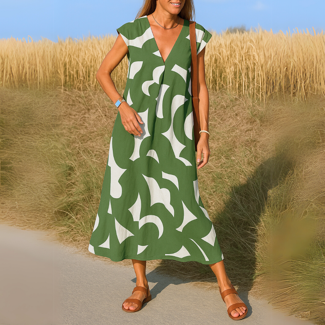 Azura™ - Ibiza-stil Bekväm och Flödande Klänning med V-ringning