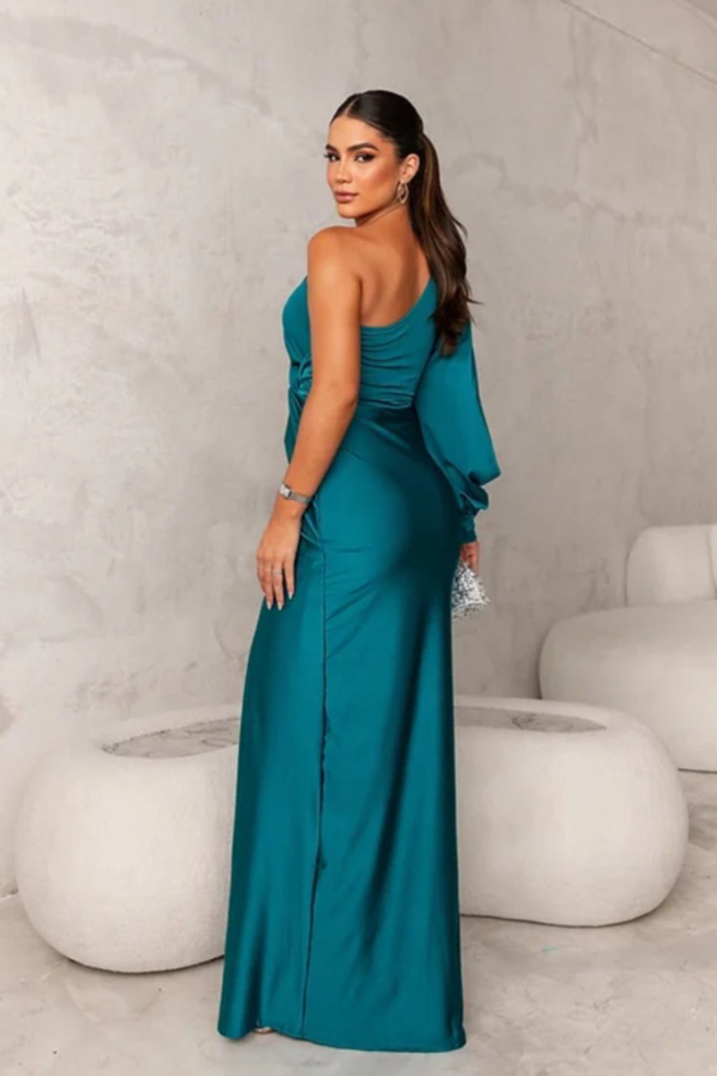 Priscilla | One sleeve satin dress