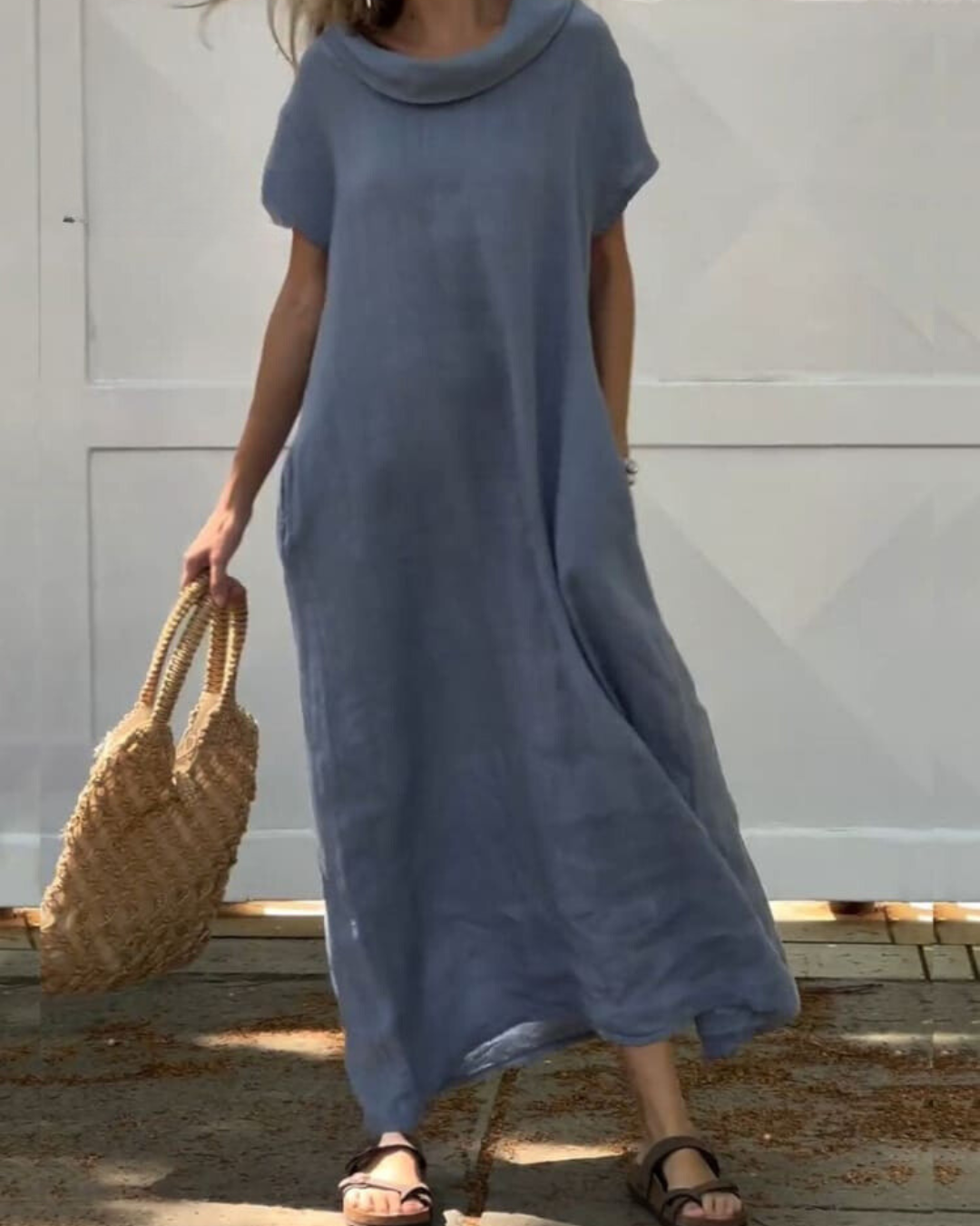 Mary  | Linen Effect Dress with Elegant Neckline