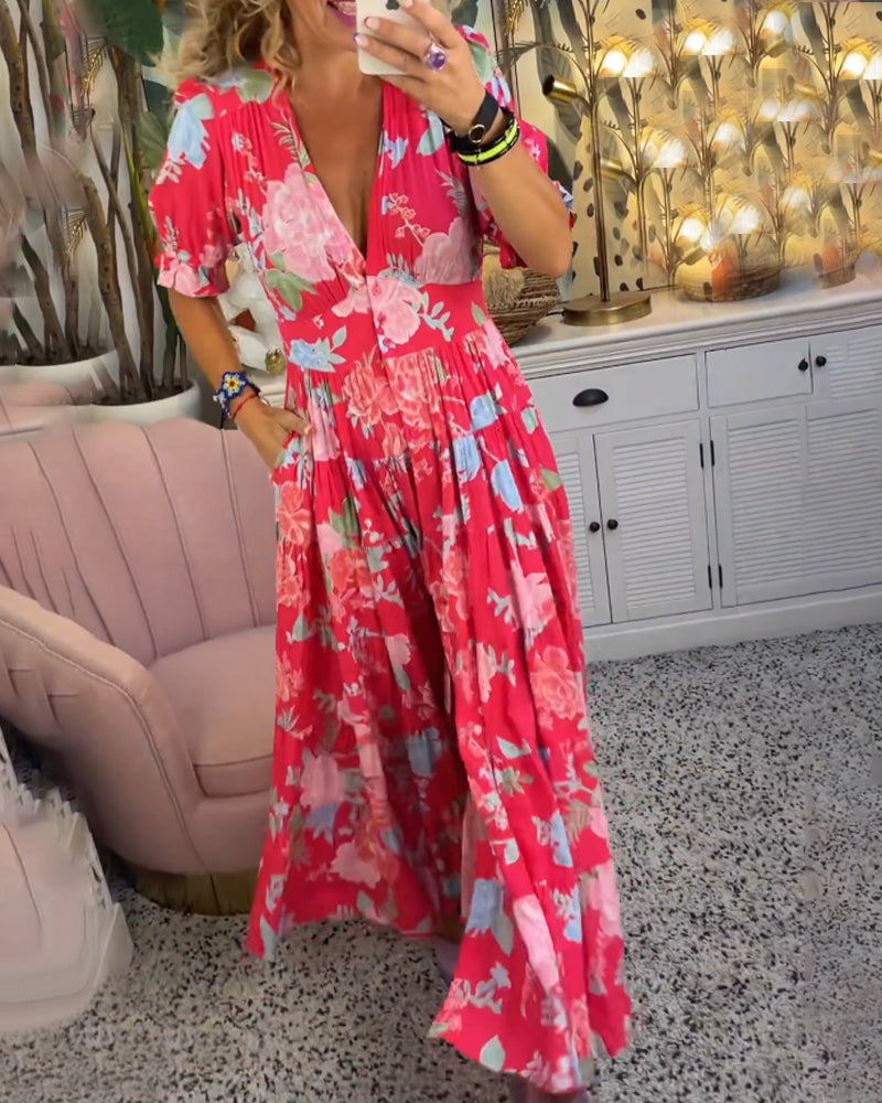 Katerina™ – Bekväm Blommig Klänning med Fickor