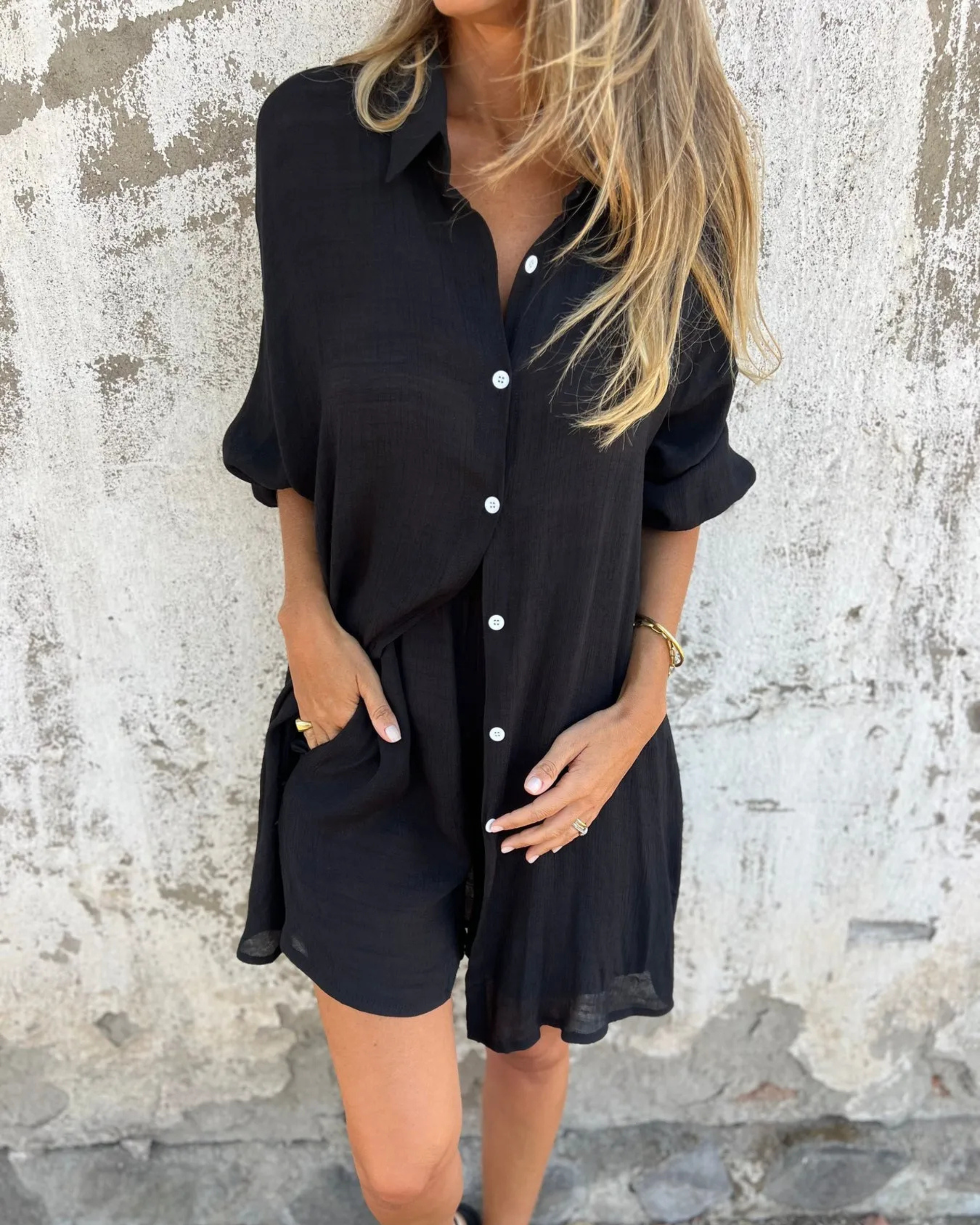 Magdalena™ - Avslappnad Chic Skjorta & Shorts Set
