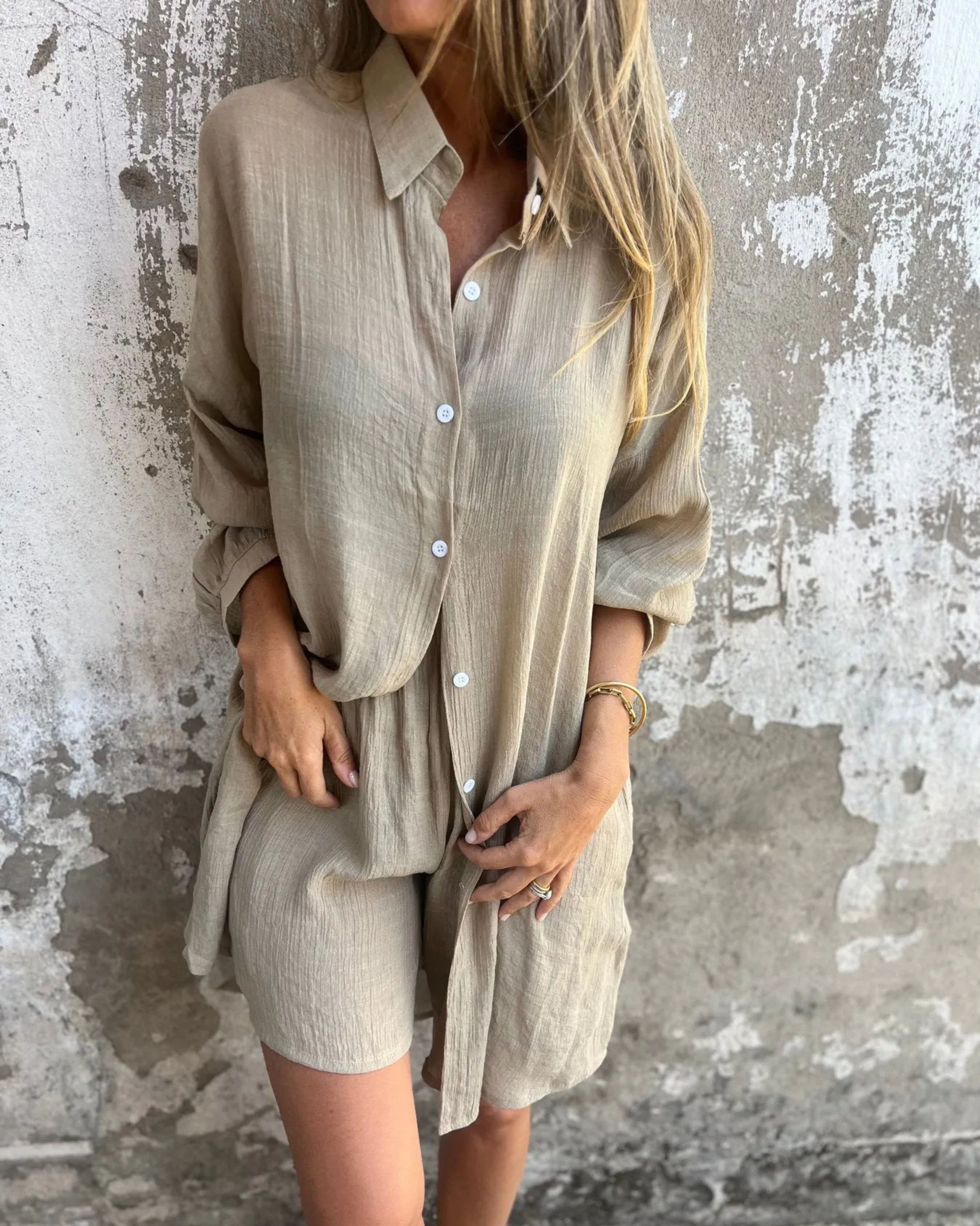 Magdalena™ - Avslappnad Chic Skjorta & Shorts Set