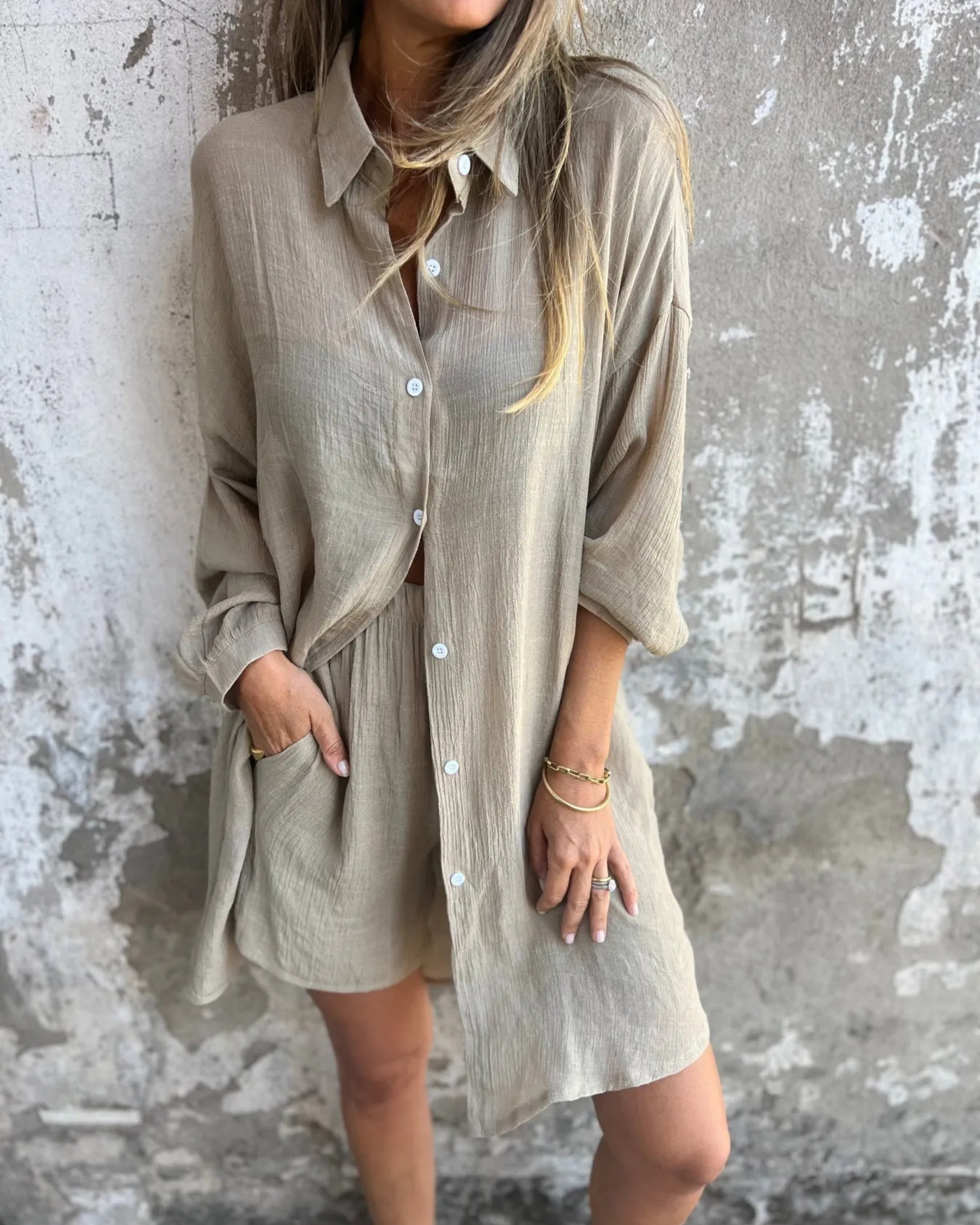 Magdalena™ - Avslappnad Chic Skjorta & Shorts Set
