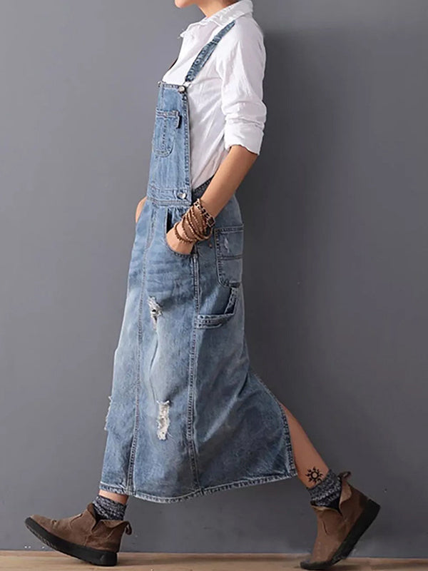 Frayla™ - Sliten Jeansklänning med Slits Bak