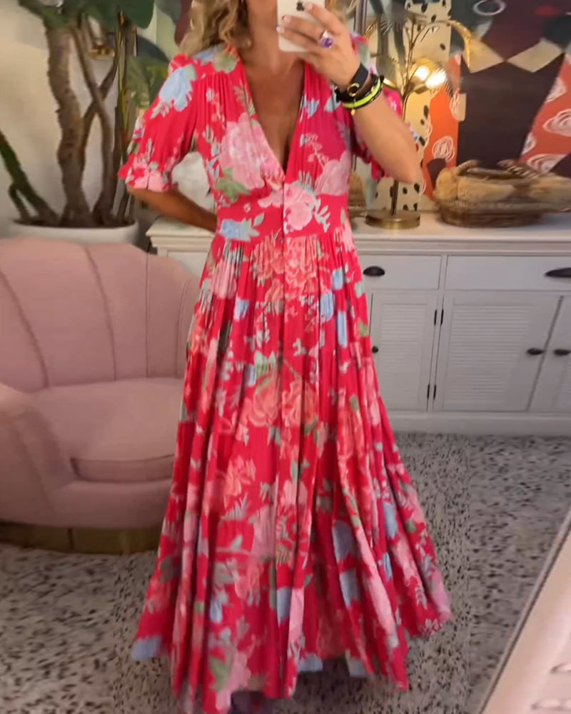 Katerina™ – Bekväm Blommig Klänning med Fickor