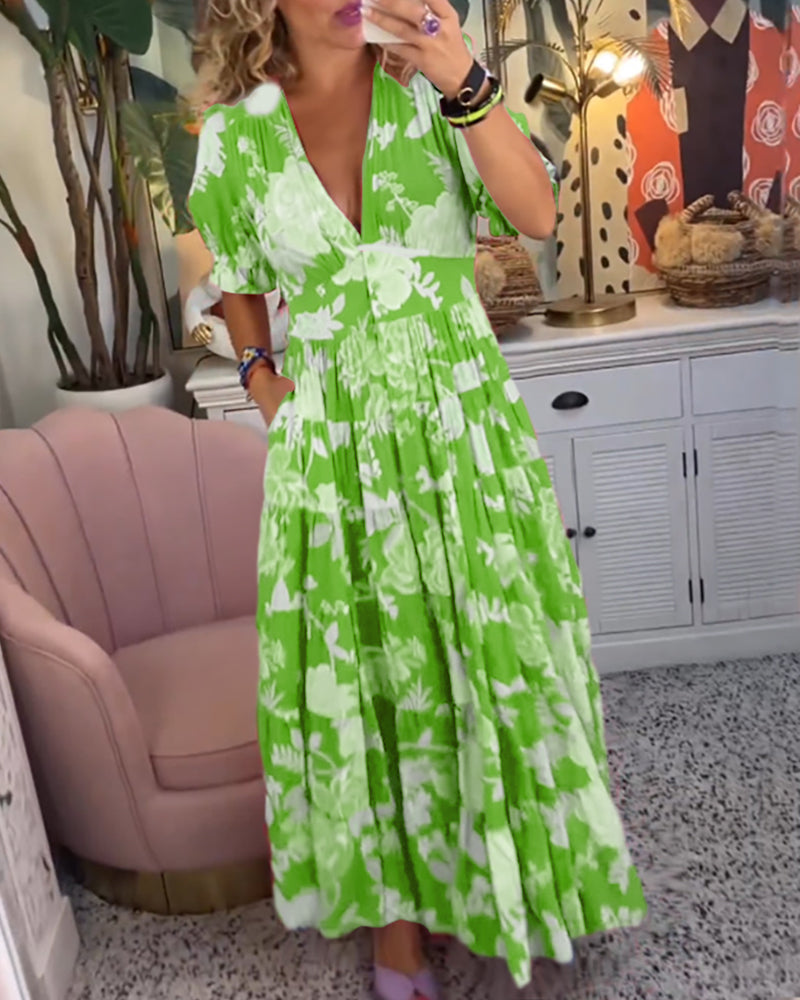 Katerina™ – Bekväm Blommig Klänning med Fickor
