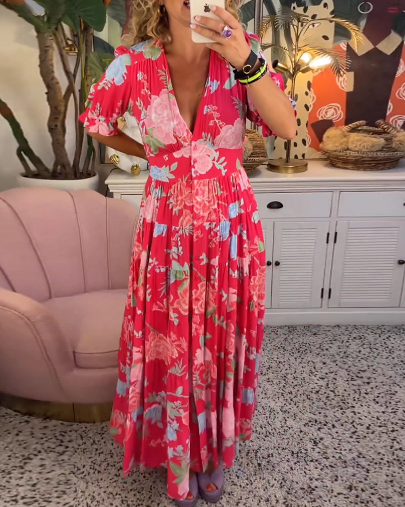 Katerina™ – Bekväm Blommig Klänning med Fickor