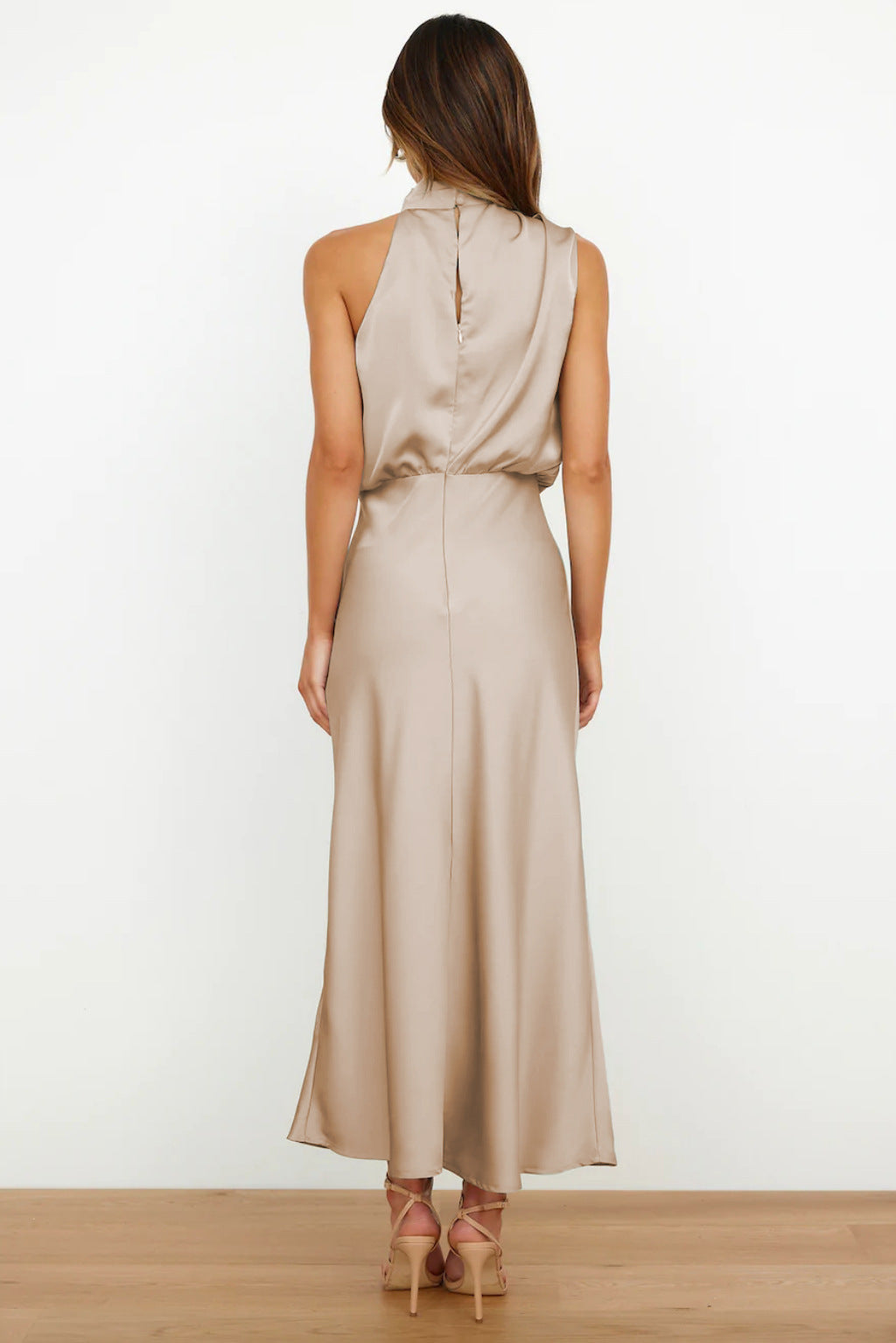 Renee | Long satin halter neck dress