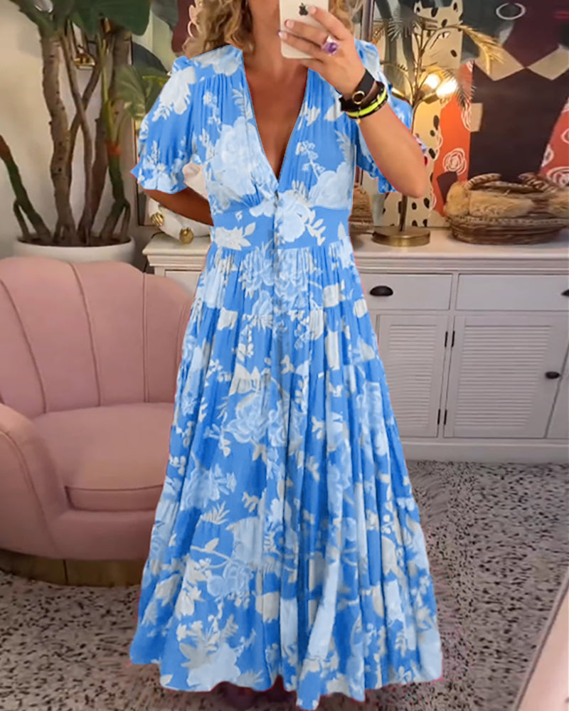 Katerina™ – Bekväm Blommig Klänning med Fickor