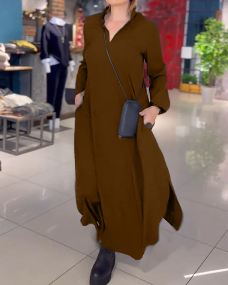 Anika™ - Bekväm Lös Lång Klänning med Sidoslits och Fickor