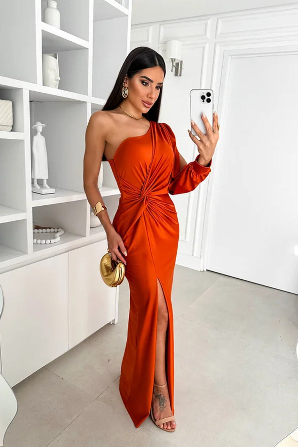 Priscilla | One sleeve satin dress