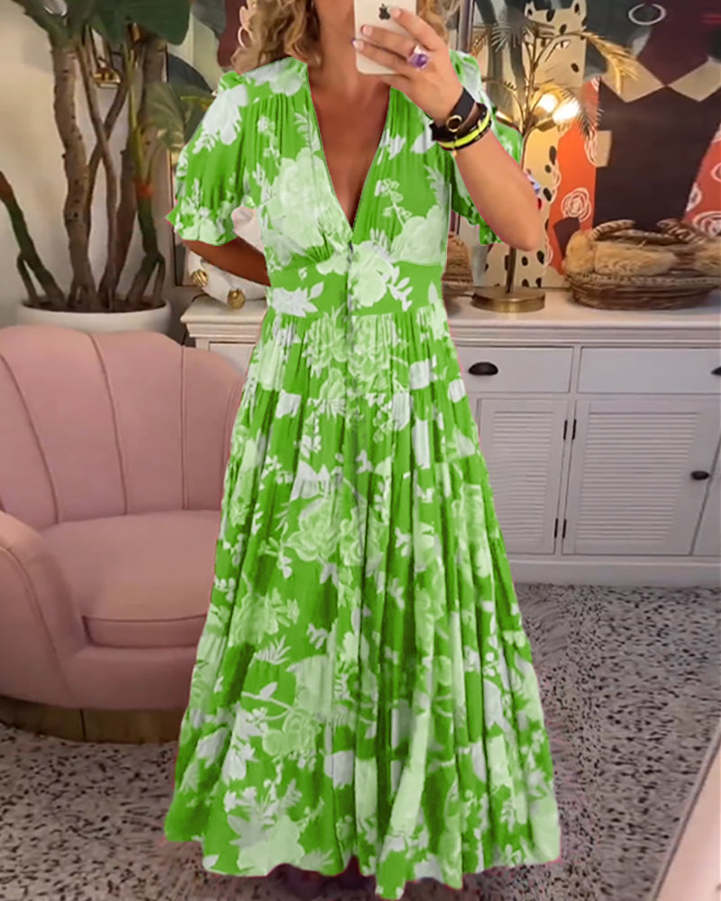 Katerina™ – Bekväm Blommig Klänning med Fickor