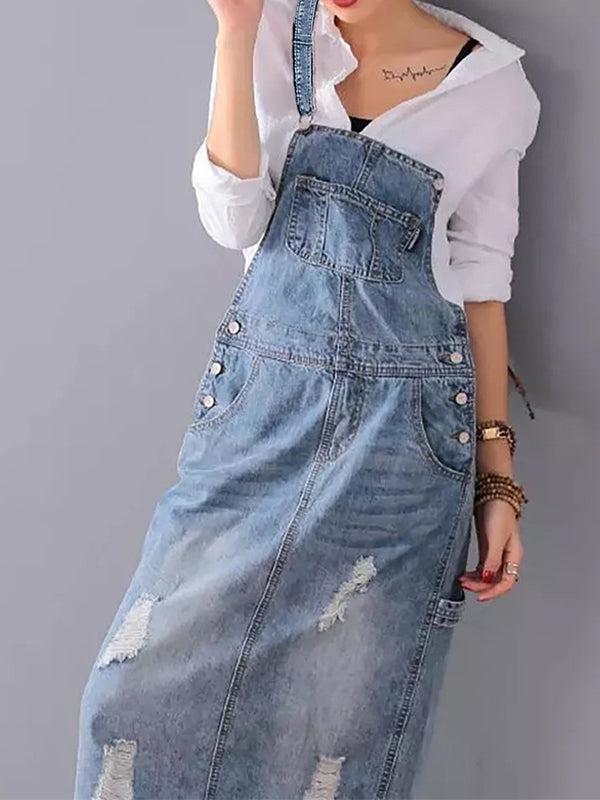 Frayla™ - Sliten Jeansklänning med Slits Bak