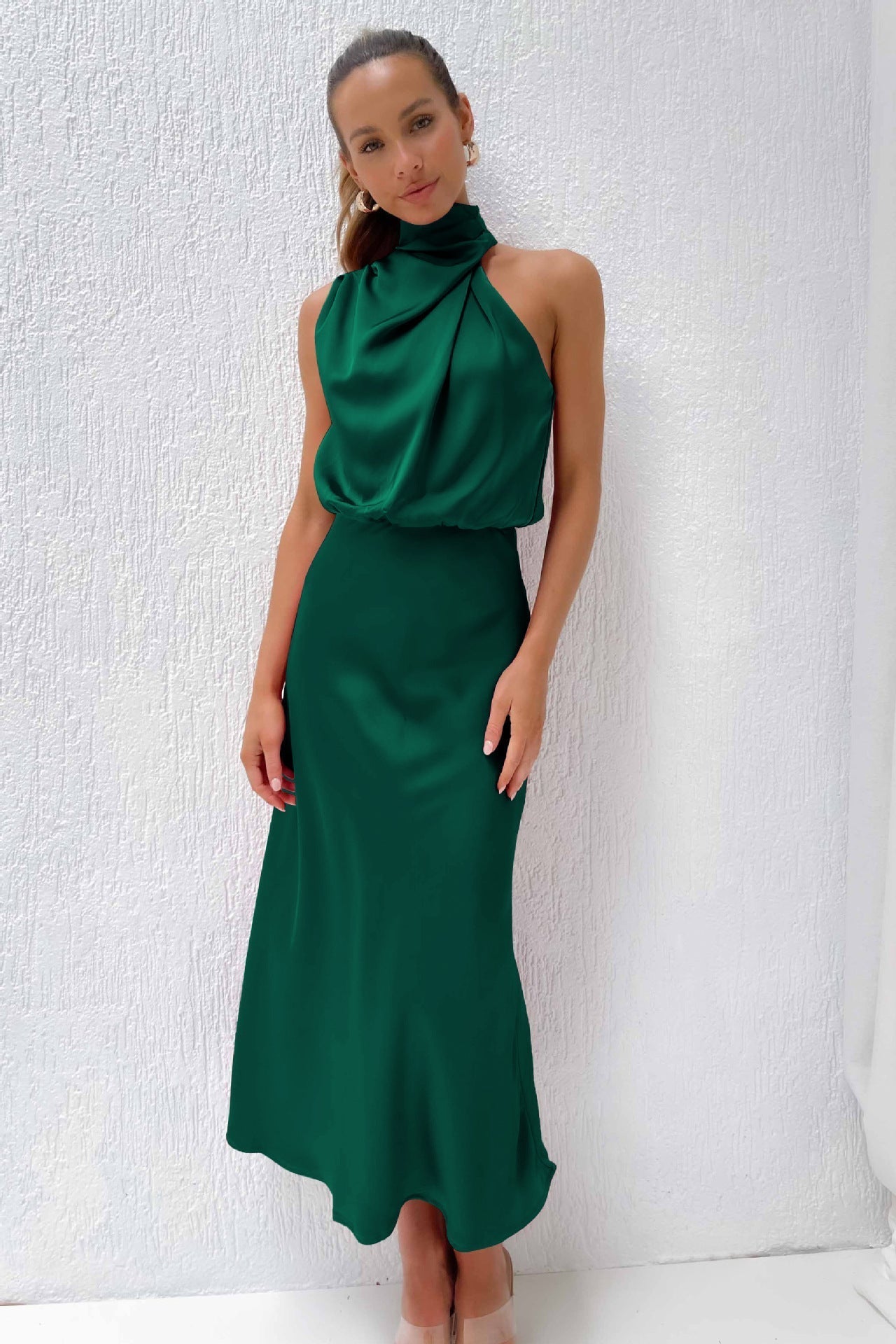 Renee | Long satin halter neck dress