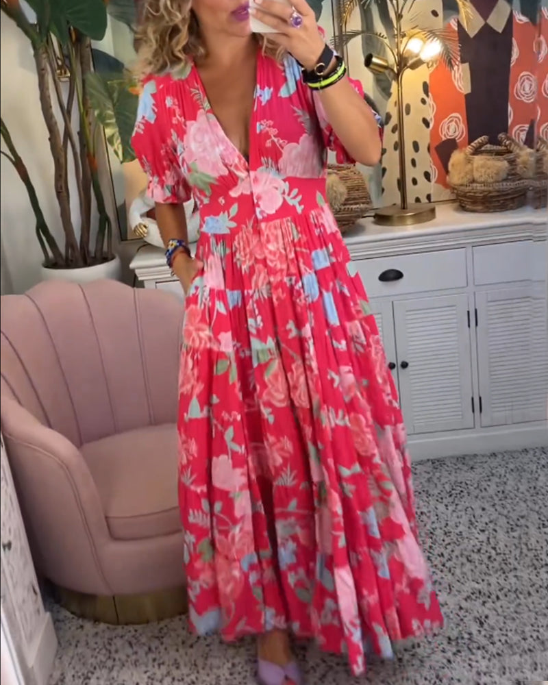 Katerina™ – Bekväm Blommig Klänning med Fickor