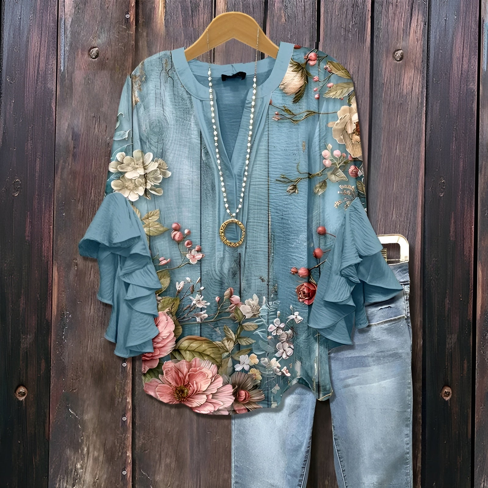Vireya™ - Ledig Blus med Bladmotiv