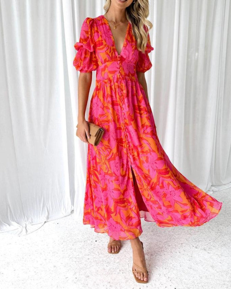 Elenor | Red-pink maxi dress