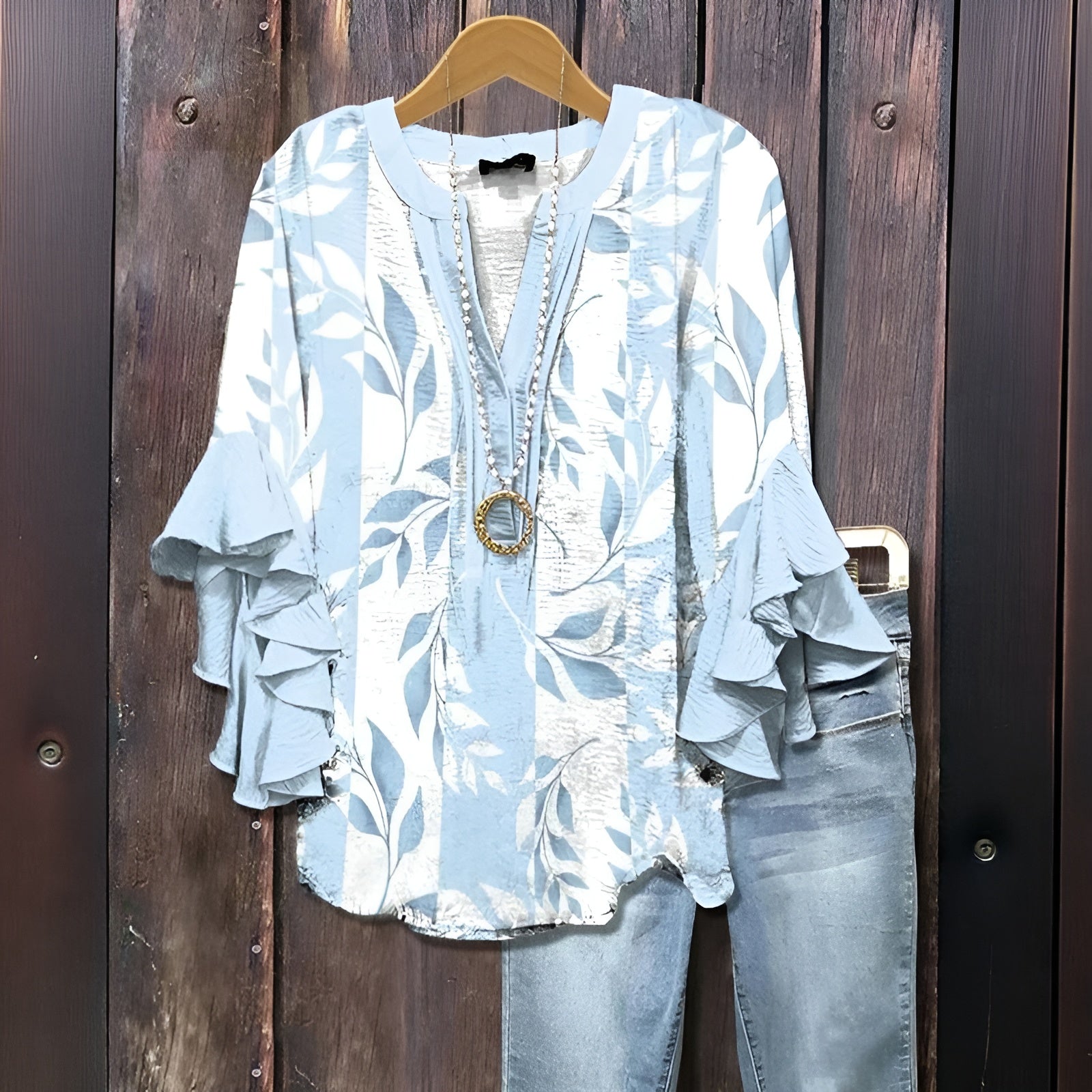 Vireya™ - Ledig Blus med Bladmotiv