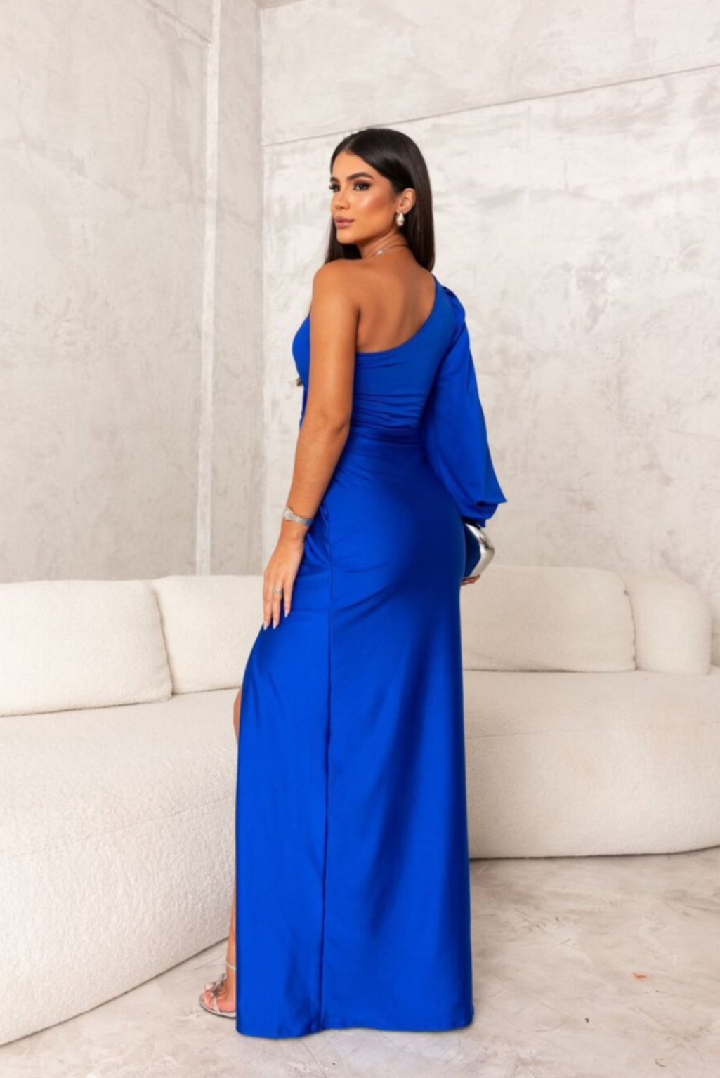 Priscilla | One sleeve satin dress