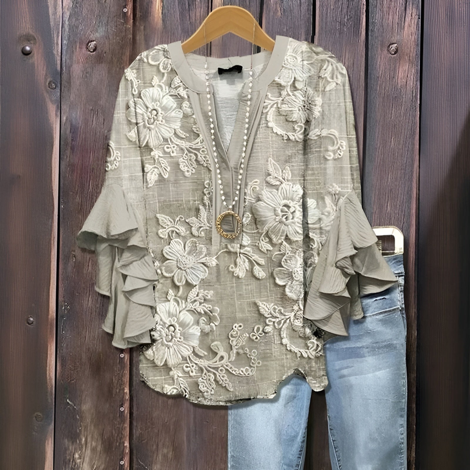 Vireya™ - Ledig Blus med Bladmotiv