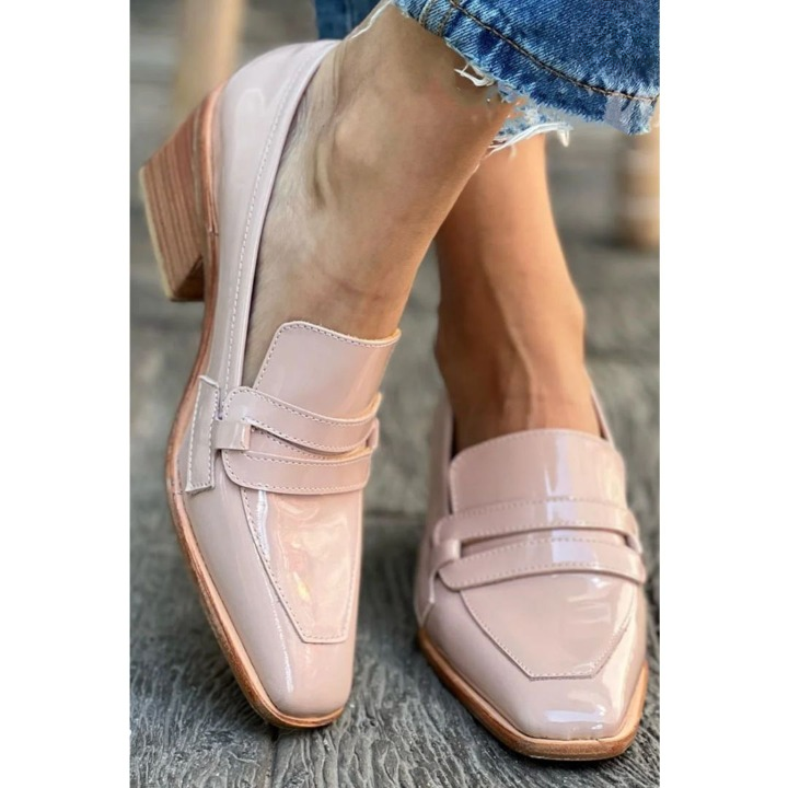 Olga™ - Ljusrosa läderloafers