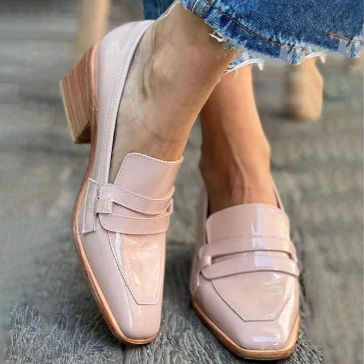 Olga™ - Ljusrosa läderloafers