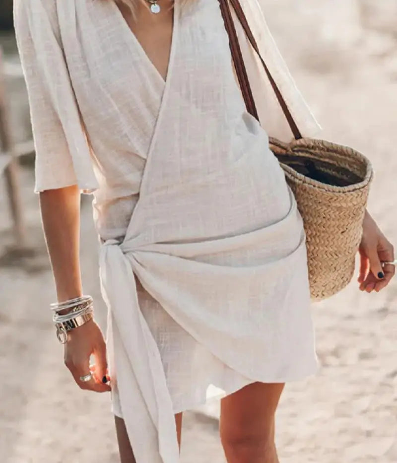 Chloe | Linen Dress with V-Neckline