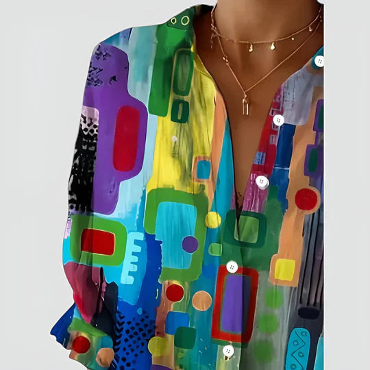 Lilou™ - Vardaglig Blus med Färgglad Design