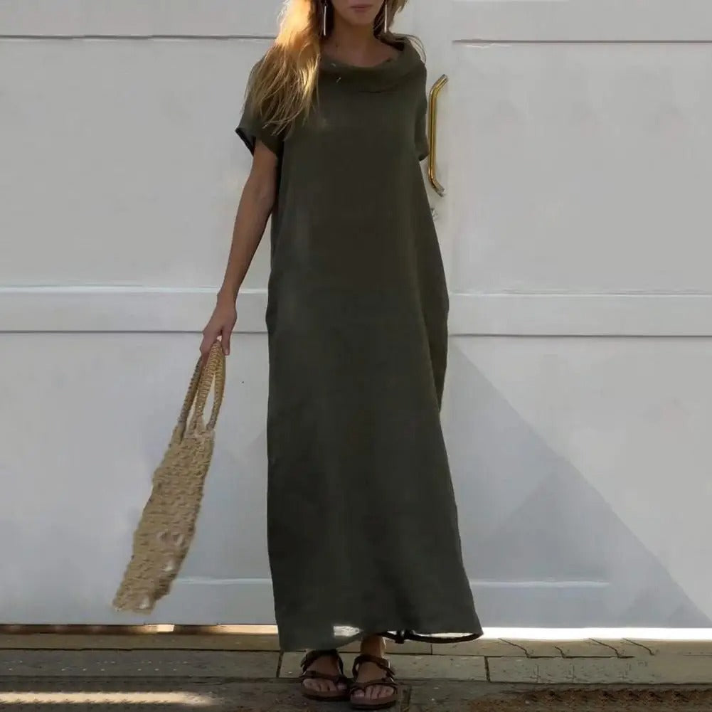 Mary  | Linen Effect Dress with Elegant Neckline