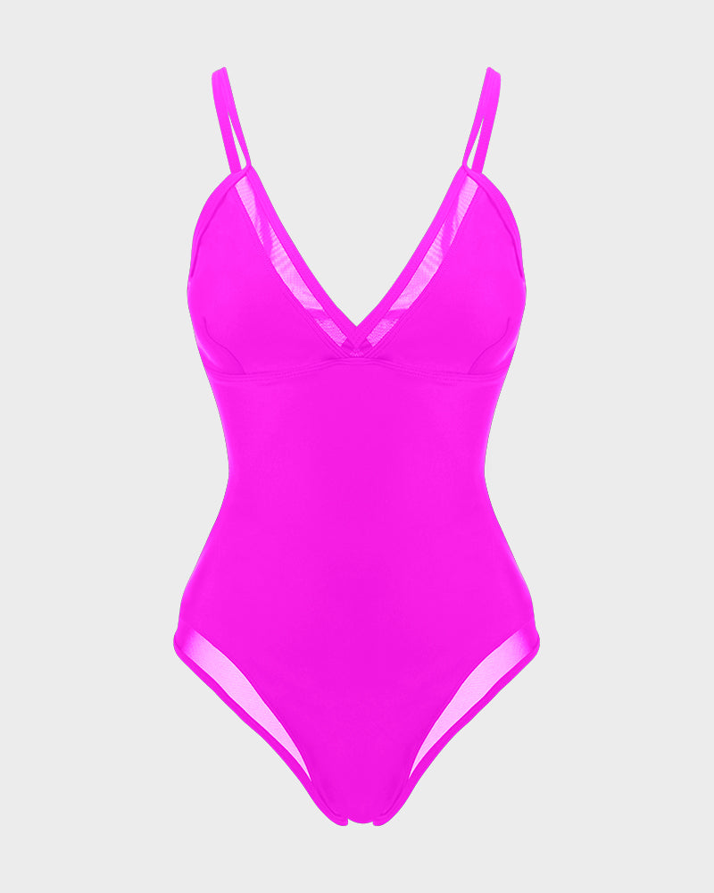 Deep V Mesh Insert Lace-Up Sculpting Swimsuit