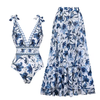 Cari - V Neck Floral Print One-Piece Swimsuit Set