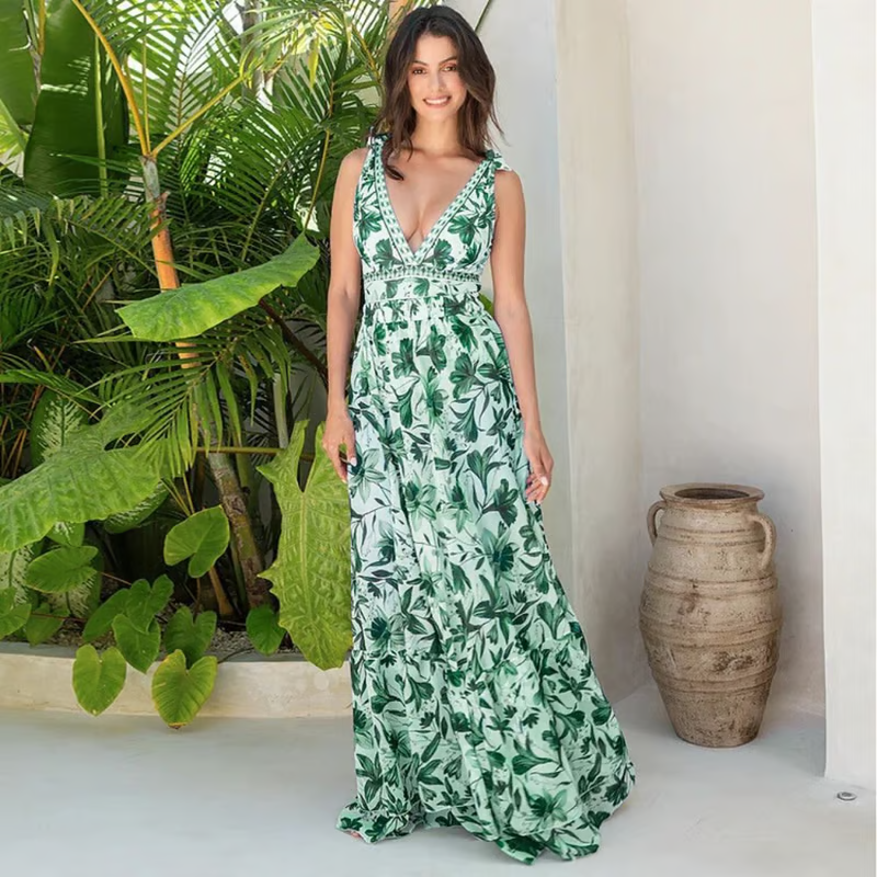 Cari - V Neck Floral Print One-Piece Swimsuit Set