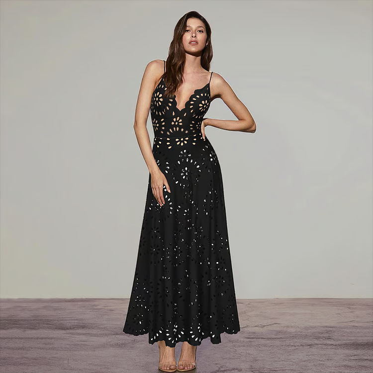 Keri - Laser Cutting Flower Hollow Flared Skirt Swimsuit Set