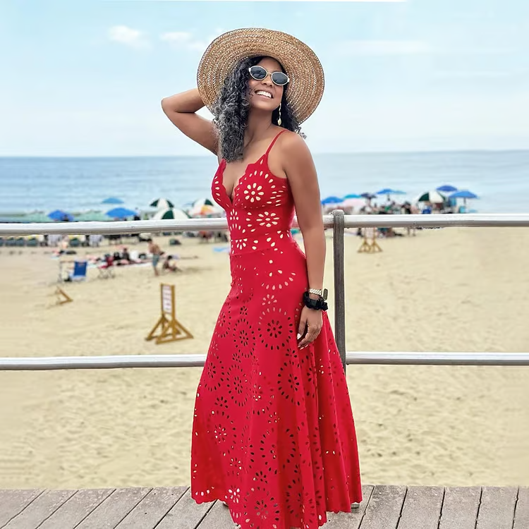 Keri - Laser Cutting Flower Hollow Flared Skirt Swimsuit Set