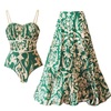 Flora - Floral Print Flared Skirt Swimsuit Set