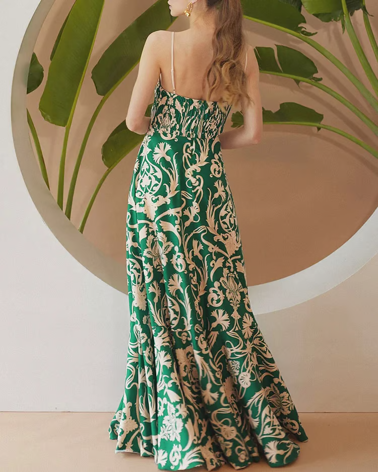 Flora - Floral Print Flared Skirt Swimsuit Set