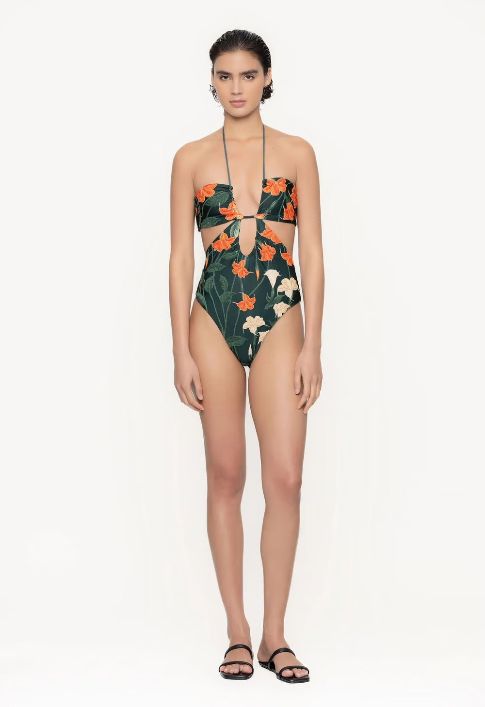 Mia - Moroccan Printed Ruched Halter-neck One-piece Swimsuit Set