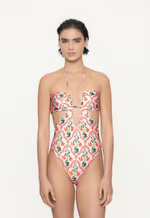 Mia - Moroccan Printed Ruched Halter-neck One-piece Swimsuit Set