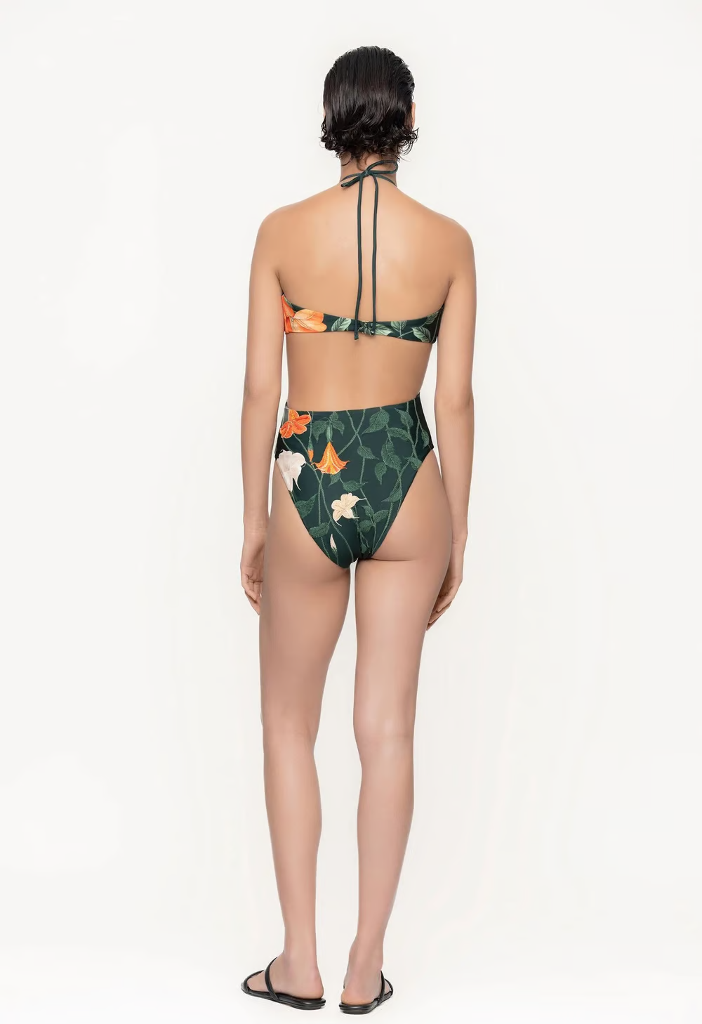 Mia - Moroccan Printed Ruched Halter-neck One-piece Swimsuit Set