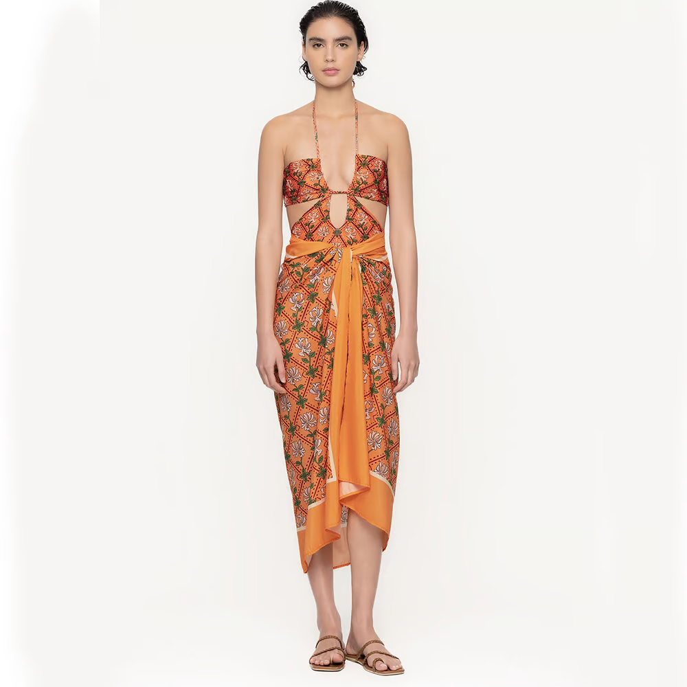 Mia - Moroccan Printed Ruched Halter-neck One-piece Swimsuit Set