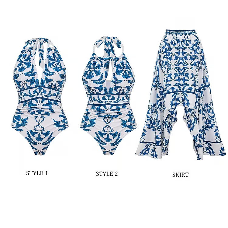 Jade - Variety Wearing Ways Lace Up Printed One Piece Swimsuit Set