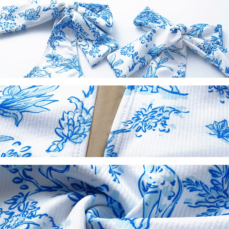 Tina - Bandage Bowknot Design Print One Piece Swimsuit Set