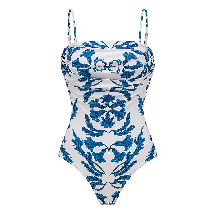 Imane - Strapless Style Frilled Printed One Piece Swimsuit Set