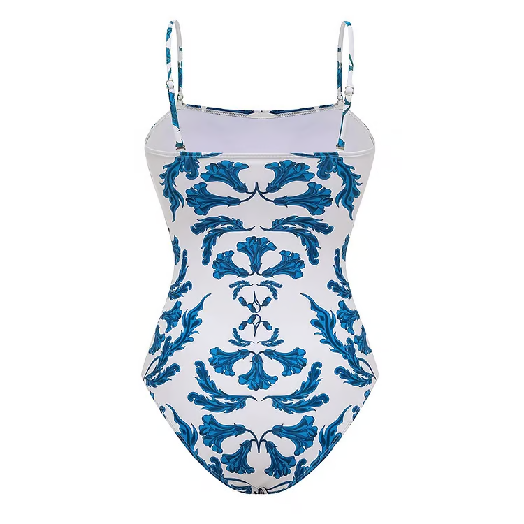 Imane - Strapless Style Frilled Printed One Piece Swimsuit Set