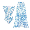 Ash - Ruffle Zip Front Print One Piece Swimsuit Set