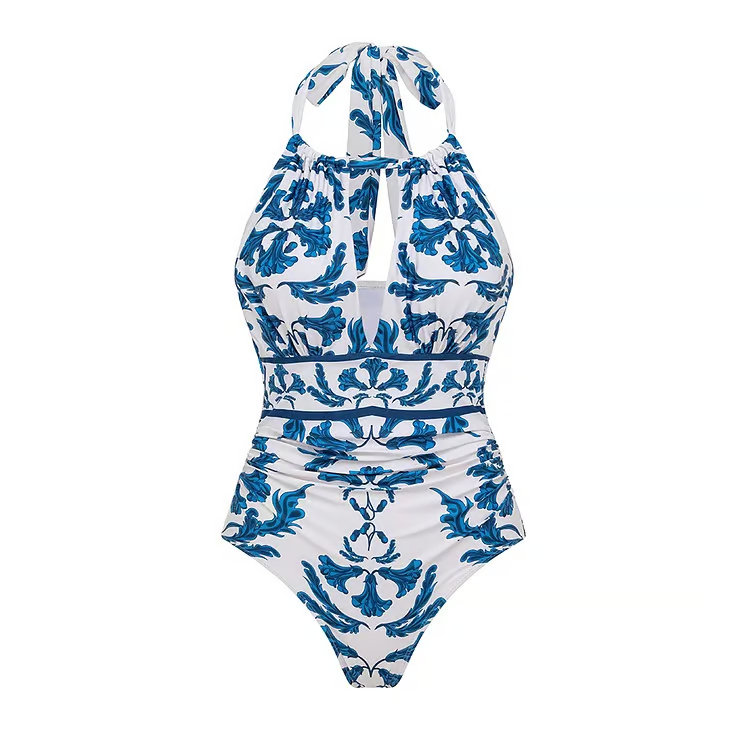 Ara - Variety Wearing Ways Lace Up Printed One Piece Swimsuit Set