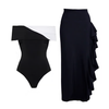 Carly - Off Shoulder Color Block One Piece Swimsuit Set
