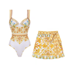 Pepper - Sling Chest Support Golden Majolica Print One Piece Swimsuit Set