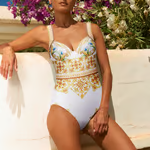 Pepper - Sling Chest Support Golden Majolica Print One Piece Swimsuit Set