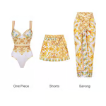 Pepper - Sling Chest Support Golden Majolica Print One Piece Swimsuit Set